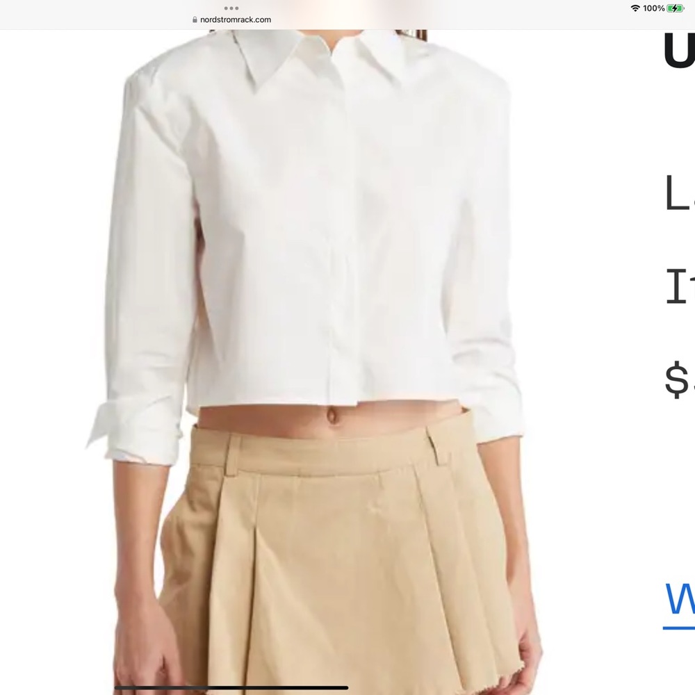 Elodie Poplin Crop Button Up Shirt size L
